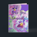 Kärlek Wifes Namn Lila Pansy Watercolor Card Kort<br><div class="desc">Kärlek Du har Dam/Womans/Wifes Namn Lila Pansy Watercolor Card eller Tack. Designade från ett av mina ursprungliga trädgårdsfotografier från min trädgård,  njut!</div>