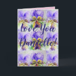 Kärlek Wifes Namn Lila Pansy Watercolor Card Kort<br><div class="desc">Kärlek Du har Dam/Womans/Wifes Namn Lila Pansy Viola Watercolor Card eller Tack You Card. Designade från ett av mina ursprungliga trädgårdsfotografier från min trädgård,  njut!</div>