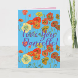 Kärlek Wifes Namn Red Poppy Watercolor Card Kort