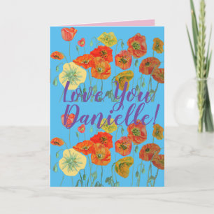 Kärlek Wifes Namn Red Poppy Watercolor Card Kort