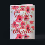 Kärlek Wifes Namn Red Poppy Watercolor Card Kort<br><div class="desc">Kärlek Du har Dam/Womans/Wifes Namn Red Poppy Watercolor Card eller Tack. Designade från ett av mina ursprungliga trädgårdsfotografier från min trädgård,  njut!</div>
