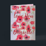 Kärlek Wifes Namn Red Poppy Watercolor Card Kort<br><div class="desc">Kärlek Du har Dam/Womans/Wifes Namn Red Poppy Watercolor Card eller Tack. Designade från ett av mina ursprungliga trädgårdsfotografier från min trädgård,  njut!</div>