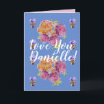 Kärlek Wifes Namn Rosa ros Watercolor Card Kort<br><div class="desc">Kärlek du Dam/Womans/Wifes Namn Rosa ros på blått vattenfärgskort eller tack. Designade från ett av mina ursprungliga trädgårdsfotografier från min trädgård,  njut!</div>
