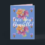 Kärlek Wifes Namn Rosa ros Watercolor Card Kort<br><div class="desc">Kärlek du Dam/Womans/Wifes Namn Rosa ros på blått vattenfärgskort eller tack. Designade från ett av mina ursprungliga trädgårdsfotografier från min trädgård,  njut!</div>