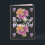 Kärlek Wifes Namn Rosa ros Watercolor Card Kort<br><div class="desc">Kärlek du Dam/Womans/Wifes Namn Rosa ros på blått vattenfärgskort eller tack. Designade från ett av mina ursprungliga trädgårdsfotografier från min trädgård,  njut!</div>