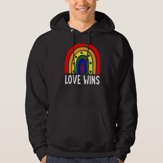 Kärlek Wins Boho Rainbow Fredstecken Pride Lesbisk Hoodie (Framsida)