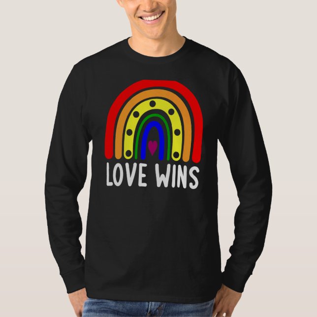 Kärlek Wins Boho Rainbow Fredstecken Pride Lesbisk T Shirt (Framsida)