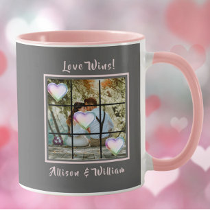 Kärlek Wins Photo Namn Hearts Valentine Mugg
