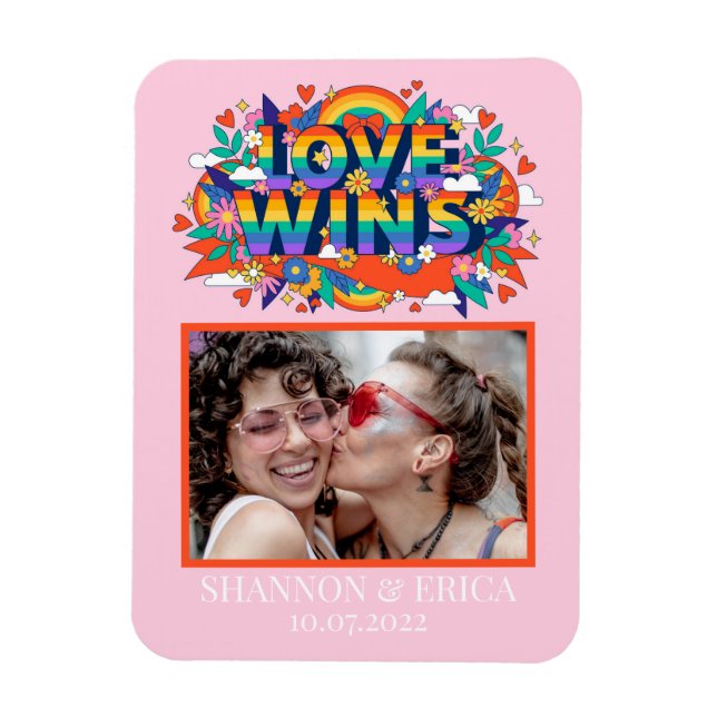 Kärlek Wins Pride LGBTQ Collage Rainbow Announgati Magnet (Vertikal)