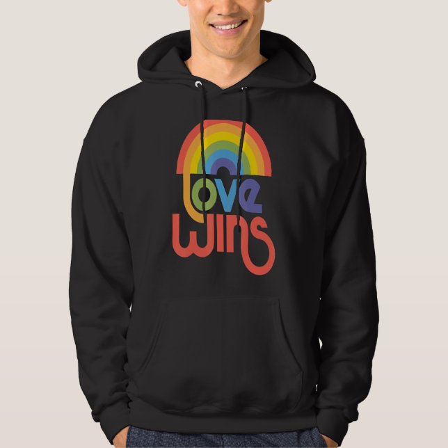 Kärlek Wins Rainbow Paint Typografik Hoodie (Framsida)
