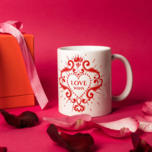 Kärlek Wins Valentines Red Krona Ram Kaffemugg