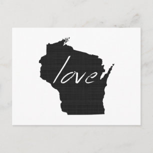 Kärlek Wisconsin Karta Shaped Antique Black Chalkb Vykort