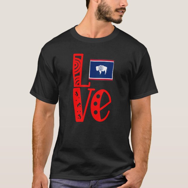 Kärlek Wyoming in Block Brev T Shirt (Framsida)