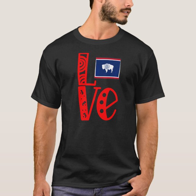 Kärlek Wyoming in Block Brev T Shirt (Framsida)