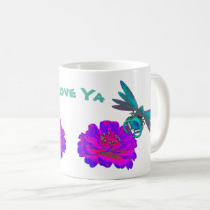 Kärlek Ya Cute Dragonfly Zinnia Flower Kaffemugg