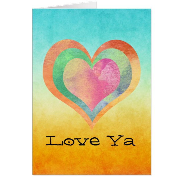 Kärlek Ya Watercolor Hearts Hälsningskort (Framsidan)