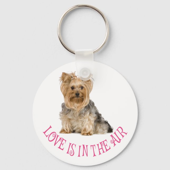 Kärlek Yorkshire Terrier Puppy Hund Keychain Nyckelring (Framsida)