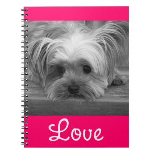 Kärlek Yorkshire Terrier Puppy Hund Rosa Notebook Anteckningsbok Med Spiral