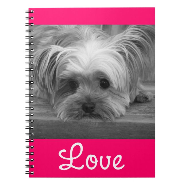 Kärlek Yorkshire Terrier Puppy Hund Rosa Notebook Anteckningsbok Med Spiral (Framsidan)