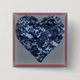 Kärlek You Blue Military Camo Heart Valentine Butt Knapp