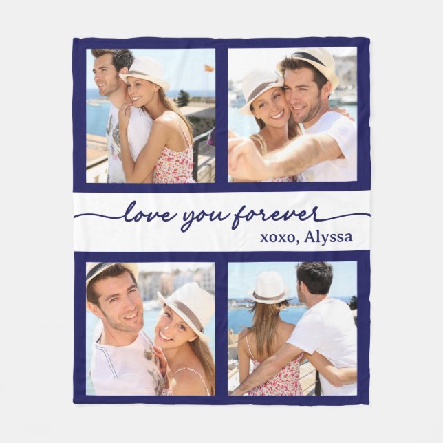 Kärlek You Forever 4 Photo Blue Fleece Blanket (Framsidan)
