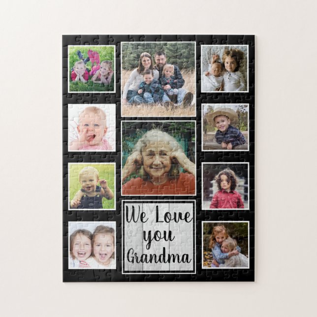 Kärlek You Grandma 10 Family Photo Collage Black Pussel (Vertikal)
