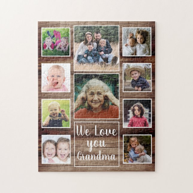 Kärlek You Grandma 10 Family Photo Collage Wood Pussel (Vertikal)