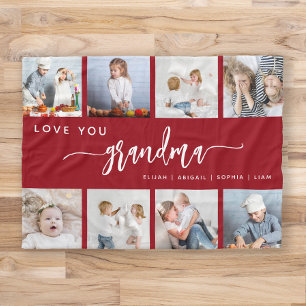 Kärlek You Grandma 8 Photo Collage Cranberry Red Fleecefilt