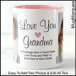 Kärlek You Grandma Birthday Text & Photos, White C Två-Tonad Mugg