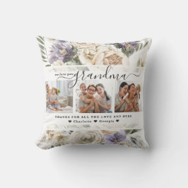 Kärlek You Grandma | Blommigt tre fotokollage Kudde