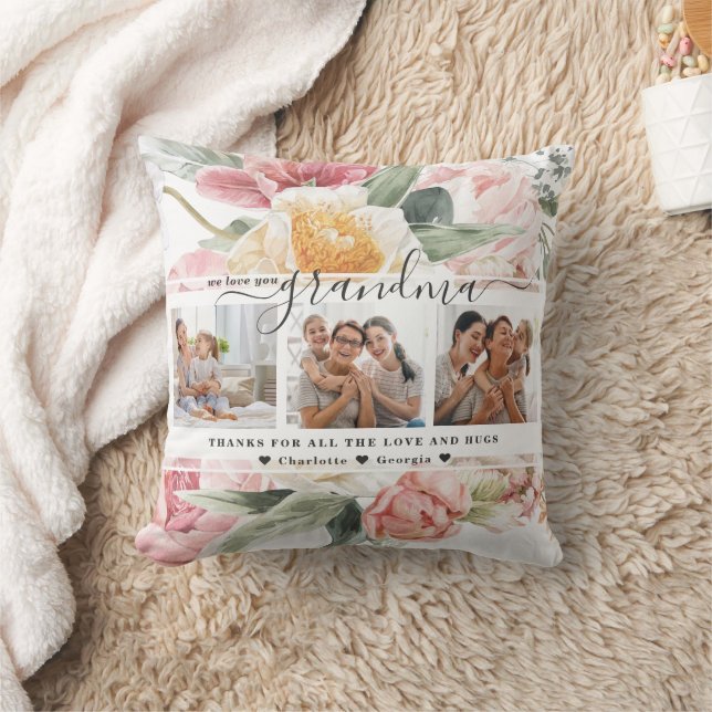 Kärlek You Grandma | Blommigt tre fotokollage Kudde (Filt)