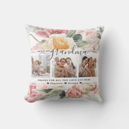 Kärlek You Grandma | Blommigt tre fotokollage Kudde