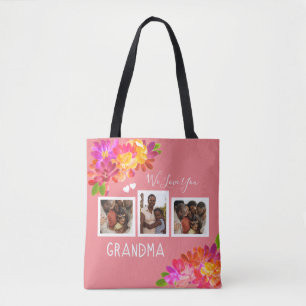 Kärlek You Grandma Bright Rosa Blommigts Foton Tot Tygkasse