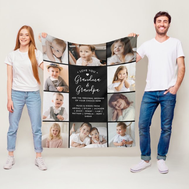 Kärlek You Grandma & Grandpa 10-Photo Collage Mode Fleecefilt (På plats)