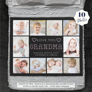 Kärlek You Grandma Hearts 10 Photo Anpassningsbar Fleecefilt