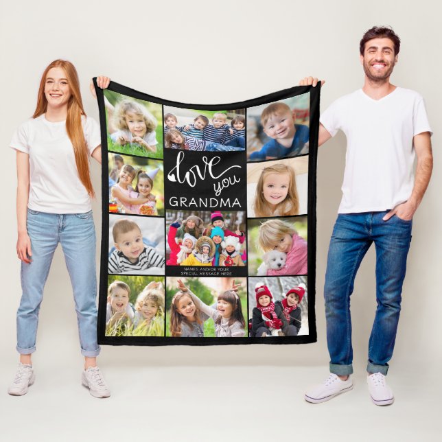 Kärlek You Grandma Photo Collage 11 Bilder Anpassn Fleecefilt (På plats)