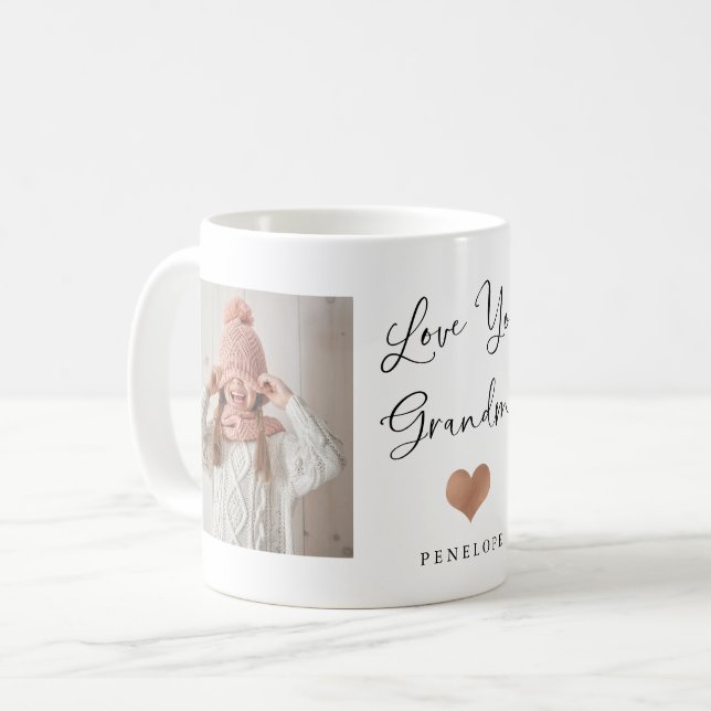 Kärlek You Grandma | Två fotoskript och hjärta Kaffemugg (Framsida vänster)