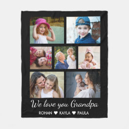 Kärlek You Grandpa Barnbarn 7 Photo Collage Black Fleecefilt