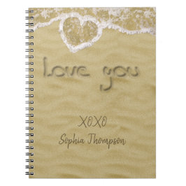"Kärlek you" Hjärtskrivet i Sand Anteckningsbok