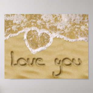 "Kärlek you" Hjärtskrivet i Sand Poster