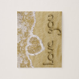 "Kärlek you" Hjärtskrivet i Sand Pussel