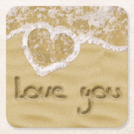"Kärlek you" Hjärtskrivet i Sand Underlägg Papper Kvadrat