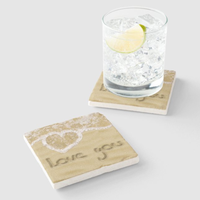 "Kärlek you" Hjärtskrivet i Sand Underlägg Sten (Sidan)