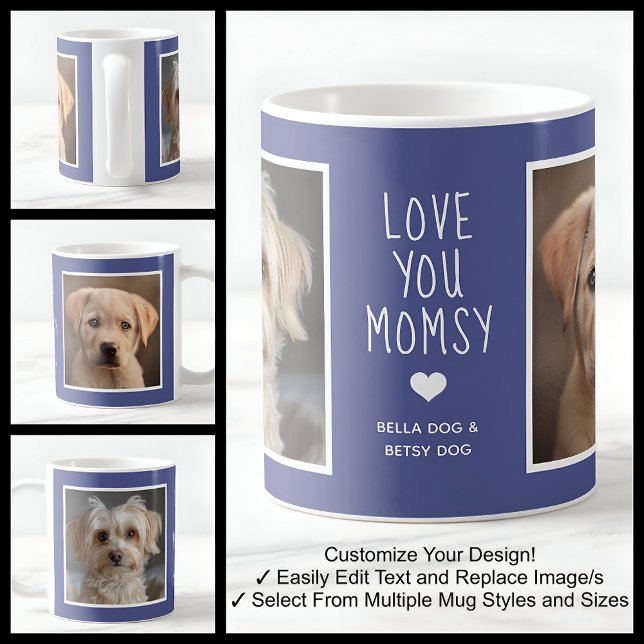 Kärlek You Hund Momsy Photos Modern Blue C49 & Whi Kaffemugg (Skapare uppladdad)