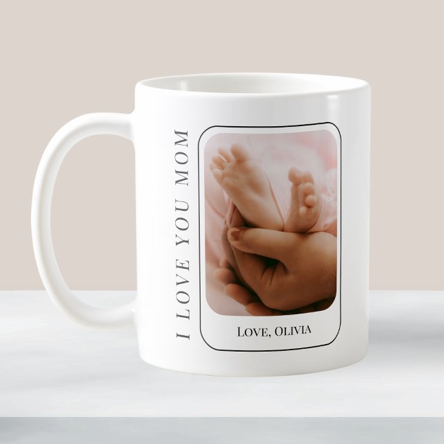 Kärlek You Mamma Baby Foto Modern Simple Mors dag Kaffemugg (Love You Mom Baby Photo Modern Simple Mothers Day Coffee Mug)