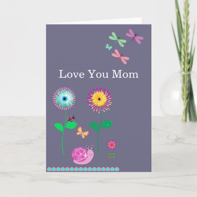 Kärlek You Mamma Blommigt Dragonflies Card Kort (Framsida)