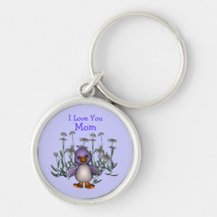 Kärlek You Mamma Cute Bird Flowers Keychain Rund Silverfärgad Nyckelring
