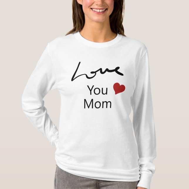 Kärlek You Mamma | Cute Red Heart White Långärmad T Shirt (Framsida)