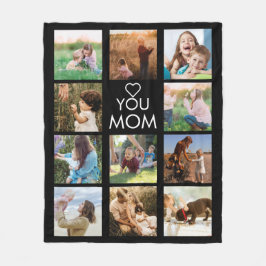 Kärlek You Mamma Family Photo Collage Black Fleecefilt