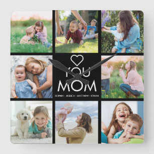 Kärlek You Mamma Family Photo Collage Heart Square Fyrkantig Klocka